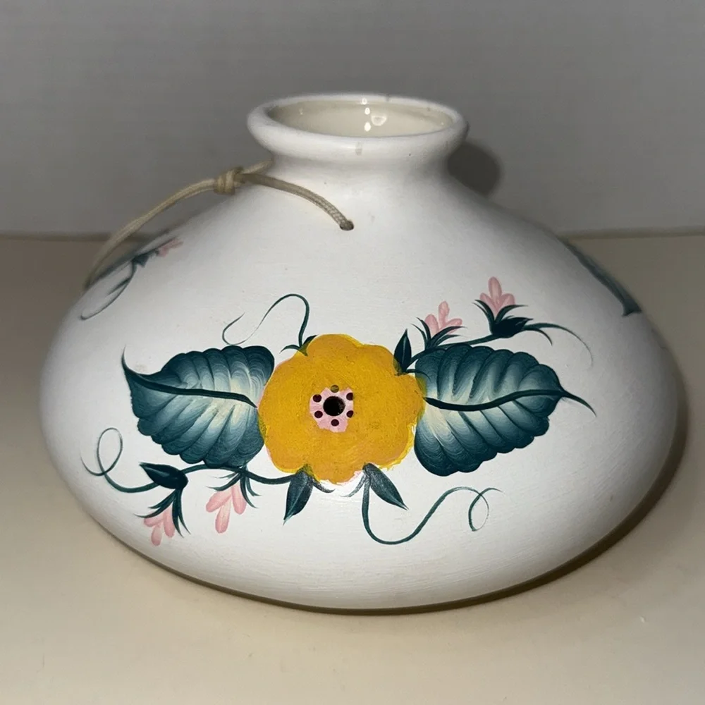 Handmade Handpainted Ceramic Hummingbird Feeder Floral Ready to Hang Signed Vtg